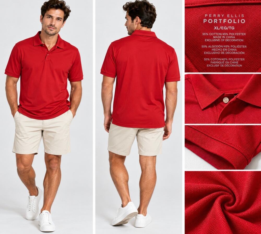 Perry Ellis Portfolio Men’s XL Red Polo Shirt Short Sleeve Golf Casual NWT